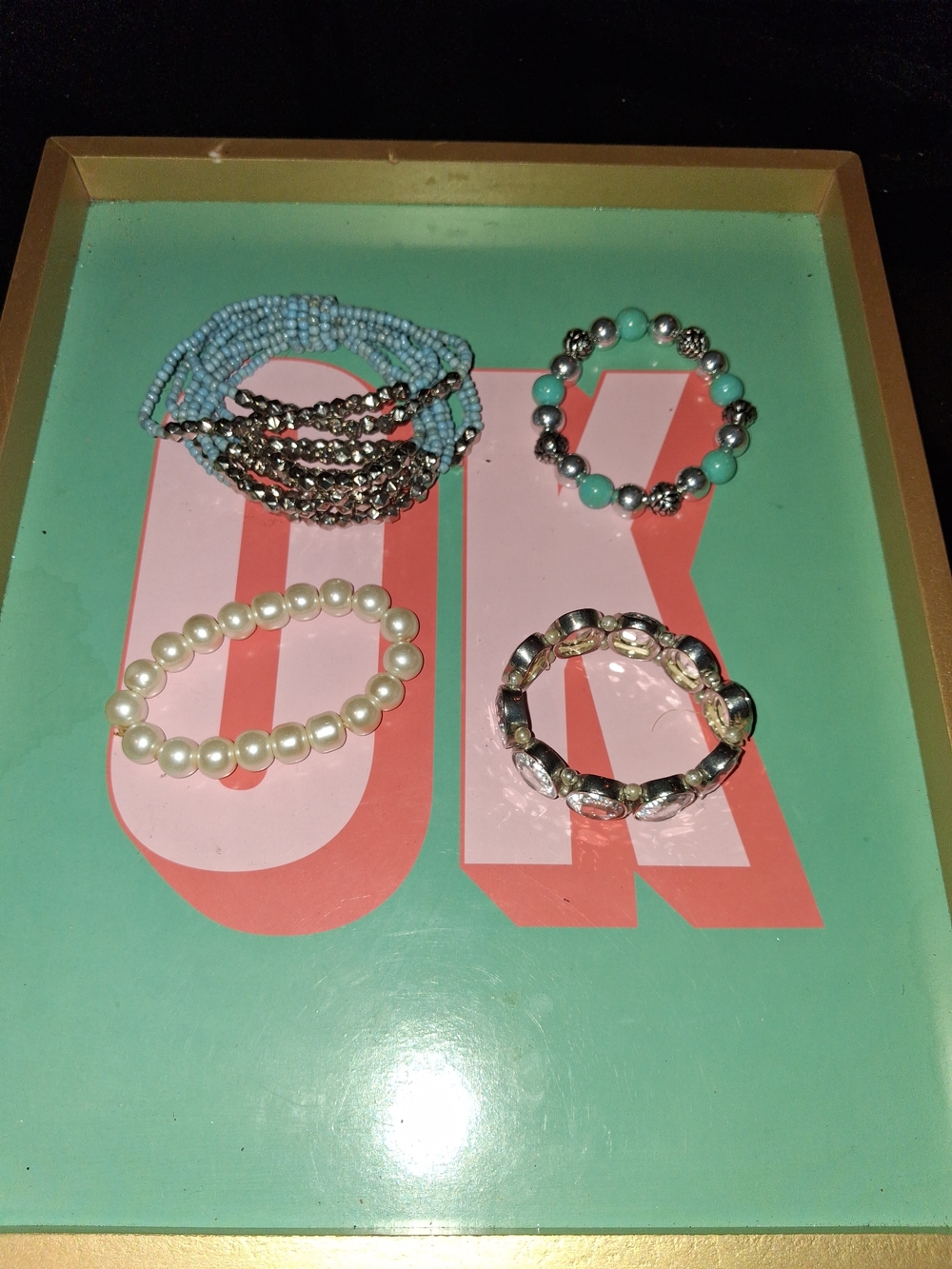 Aqua & Pearl Bracelet Stack - Mixed Bead and Chain Set